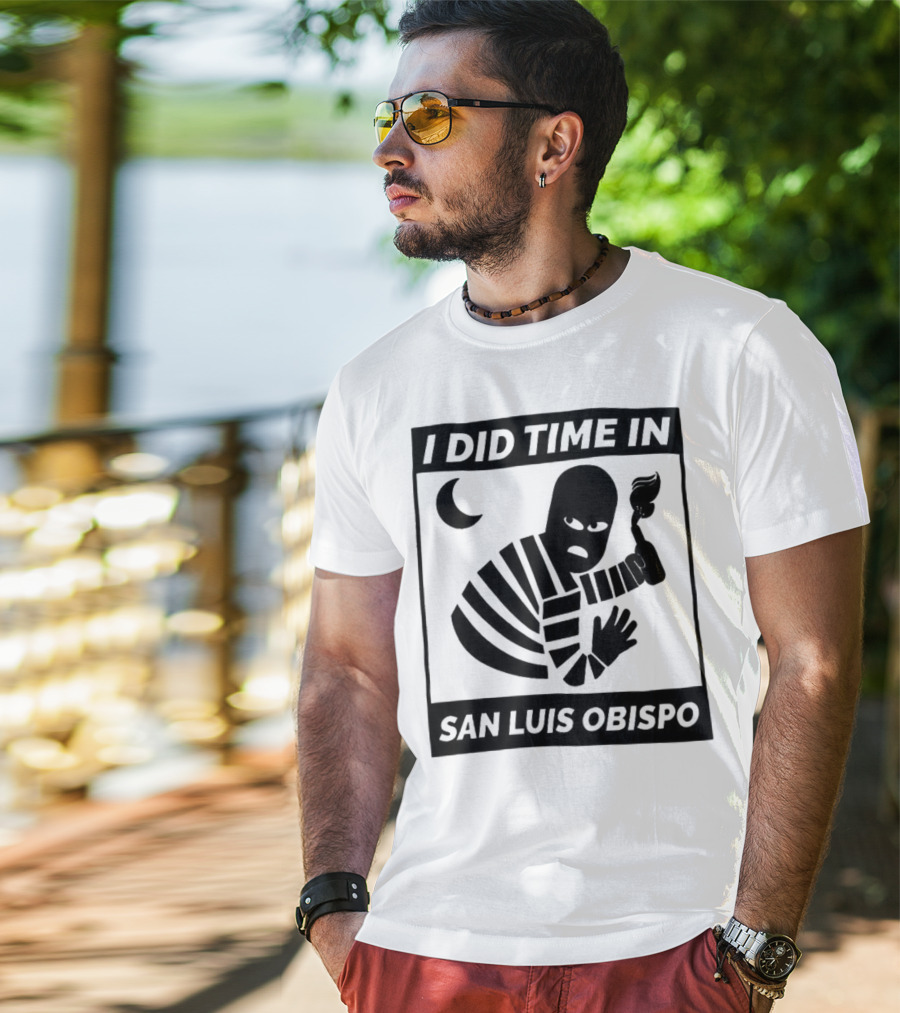 I Did Time In San Luis Obispo Retro Prison Bars Crescent Moon T-Shirt