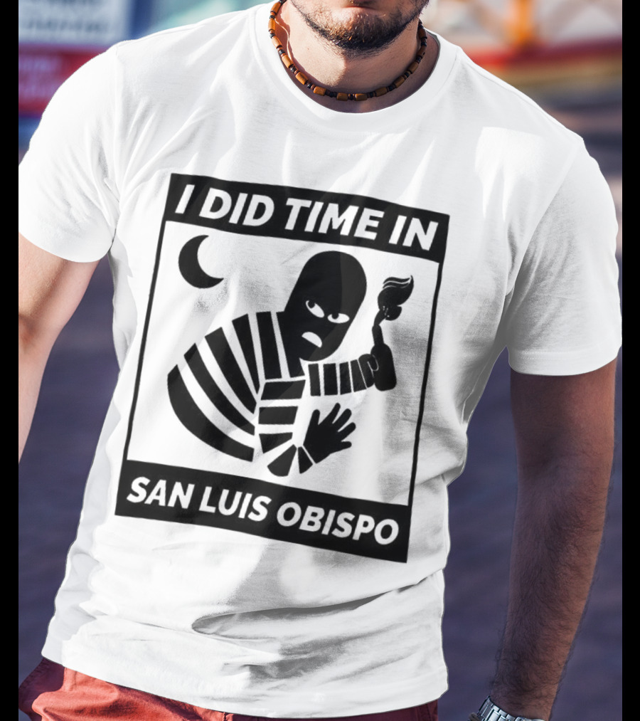 I Did Time In San Luis Obispo Retro Prison Bars Crescent Moon T-Shirt