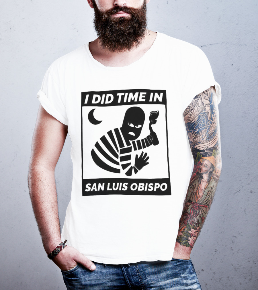 I Did Time In San Luis Obispo Retro Prison Bars Crescent Moon T-Shirt