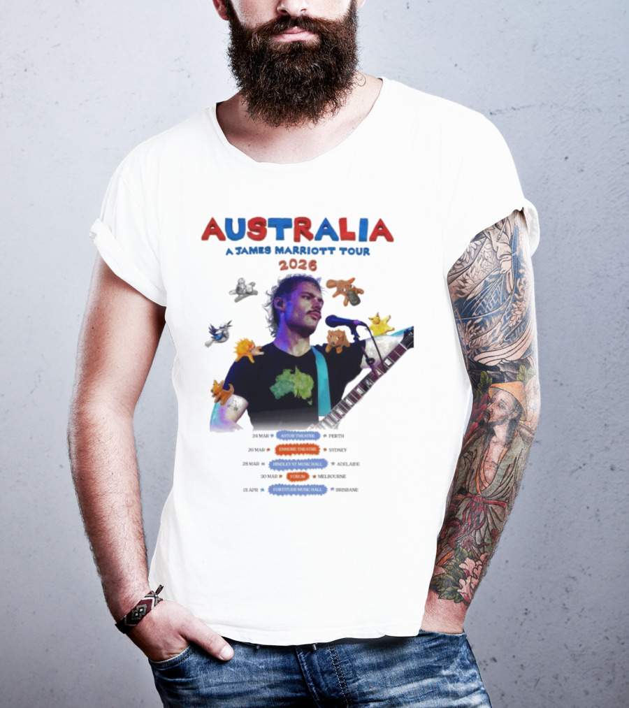 James Marriott Australia Tour 2026 Colorful Dates And Animals T-Shirt