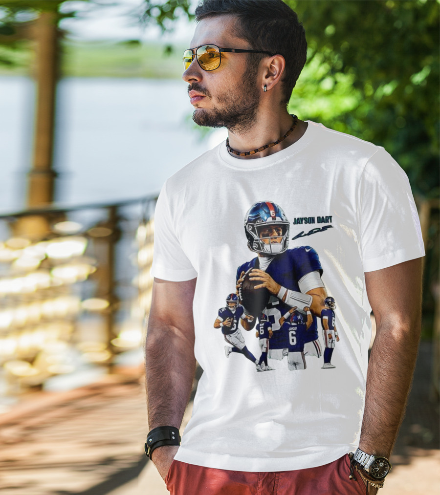 Jaxson Dart New York Giants NFL Football Signature Quarterback Action T-Shirt