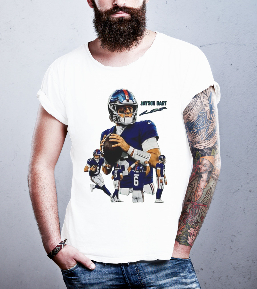Jaxson Dart New York Giants NFL Football Signature Quarterback Action T-Shirt