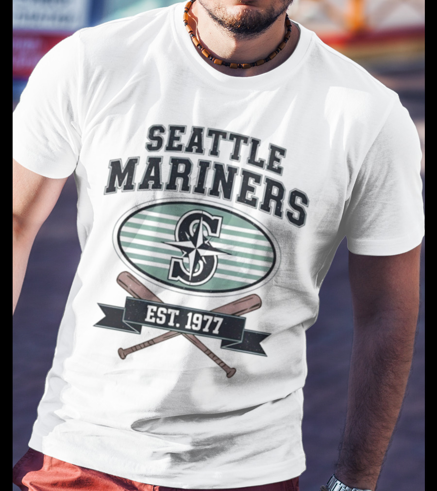 Seattle Mariners Baseball Est 1977 Logo And Crossed Bats T-Shirt