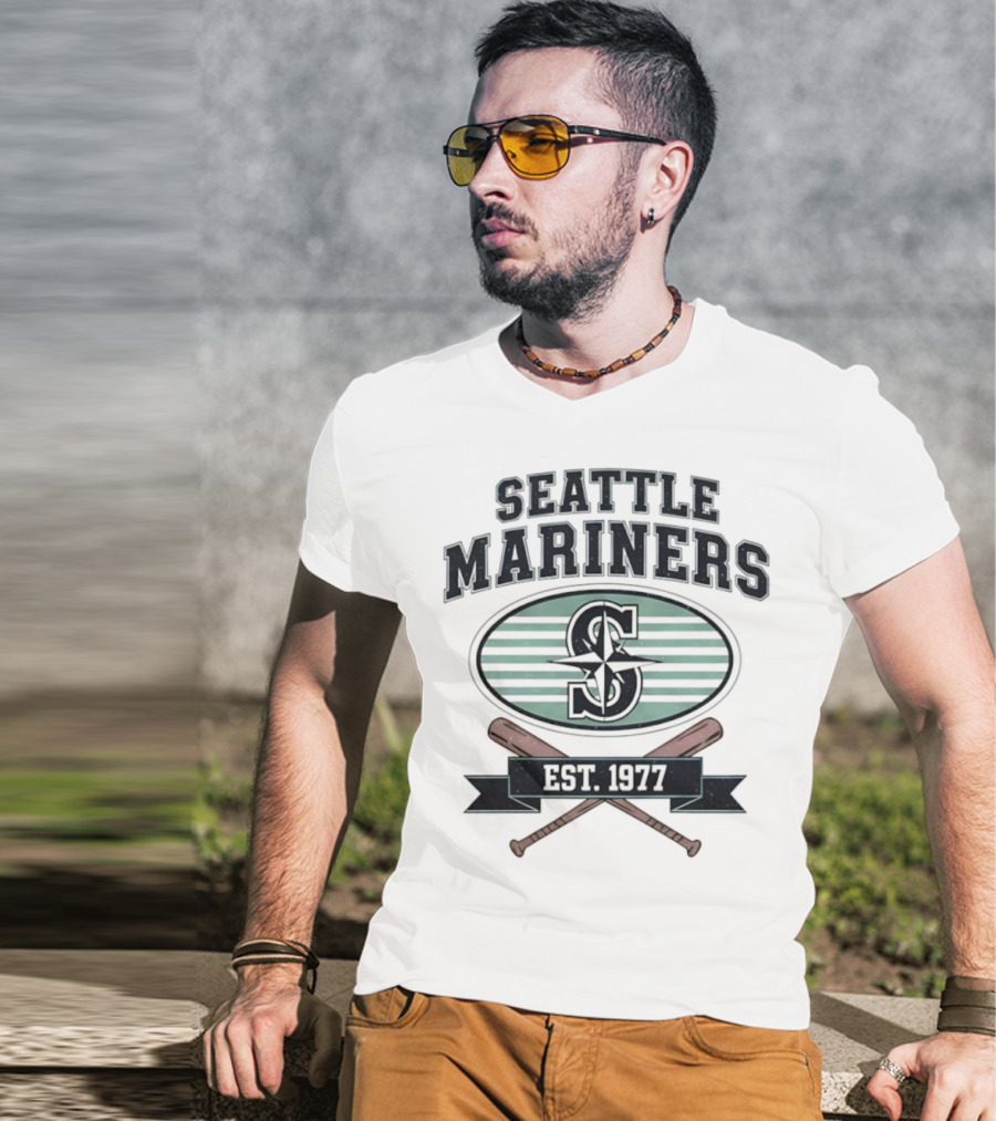 Seattle Mariners Baseball Est 1977 Logo And Crossed Bats T-Shirt