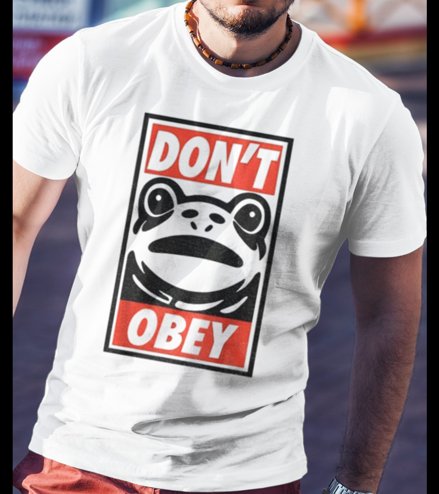 Portland Frog Don't Obey Red Black Text T-Shirt