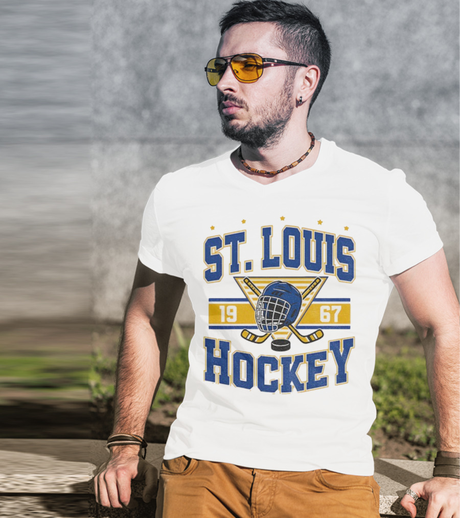 St. Louis Hockey Helmet Crossed Sticks 1967 T-Shirt