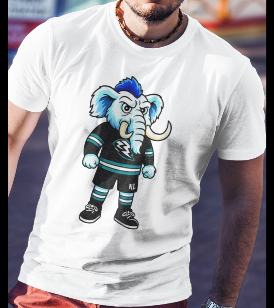 Tusky Utah Mammoth NHL Mascot Cartoon Lightning Logo T-Shirt