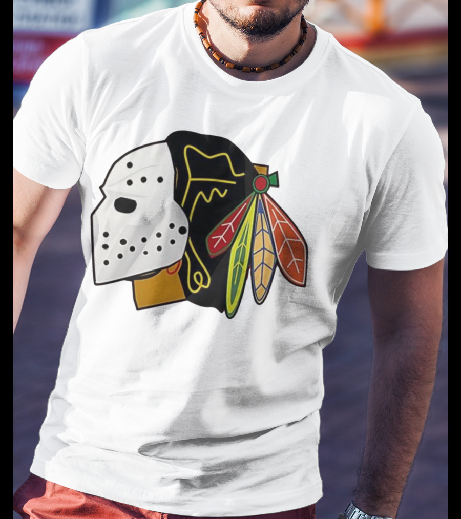 Chicago Blackhawks Hockey Mask Team Colors T-Shirt
