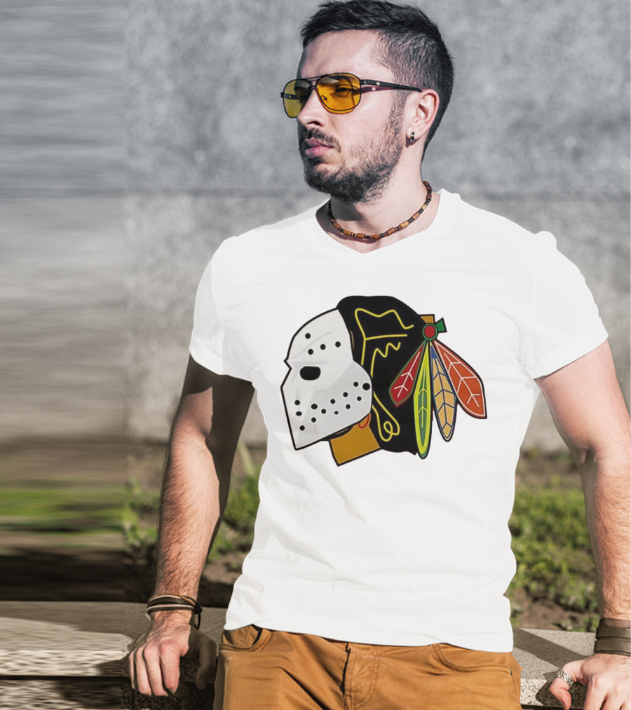 Chicago Blackhawks Hockey Mask Team Colors T-Shirt