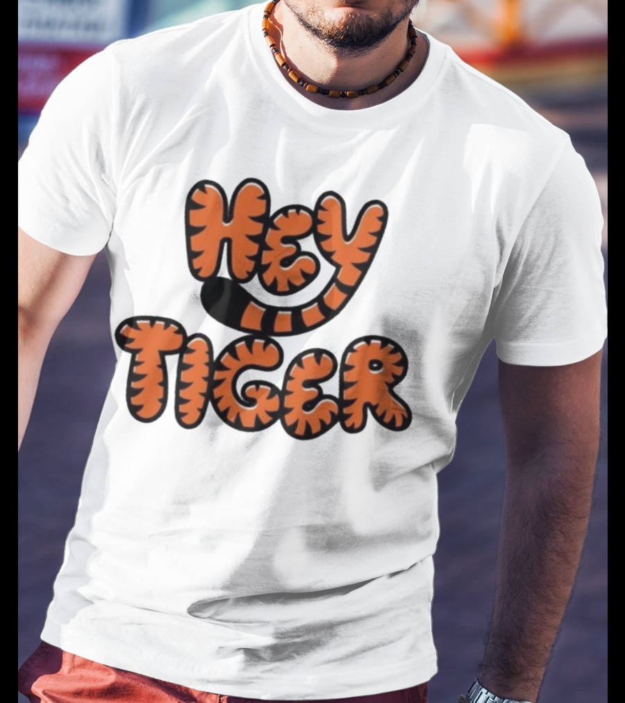 Cincinnati Bengals Hey Tiger Striped Bubble Letter Tiger Tail Pattern T-Shirt