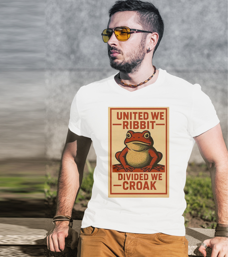 United We Ribbit Divided We Croak Frog Speaking Teamwork Message T-Shirt