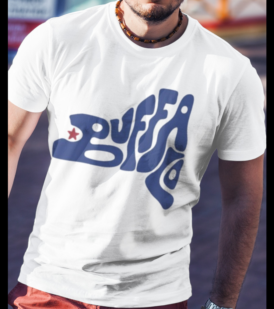 Funky Buffalo Retro Psychedelic Typography With Red Star T-Shirt