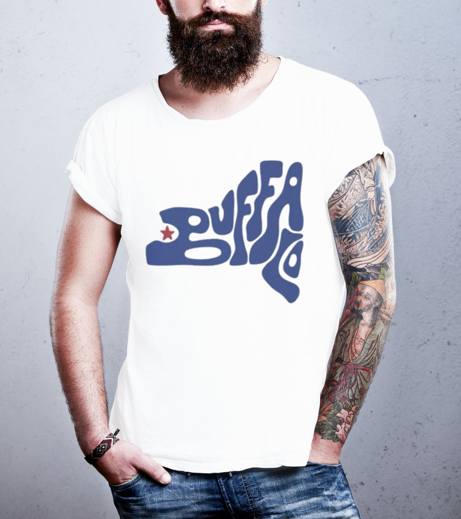Funky Buffalo Retro Psychedelic Typography With Red Star T-Shirt