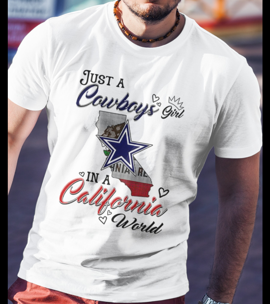 Cowboys Girl In A California World With Star And Map Outline T-Shirt