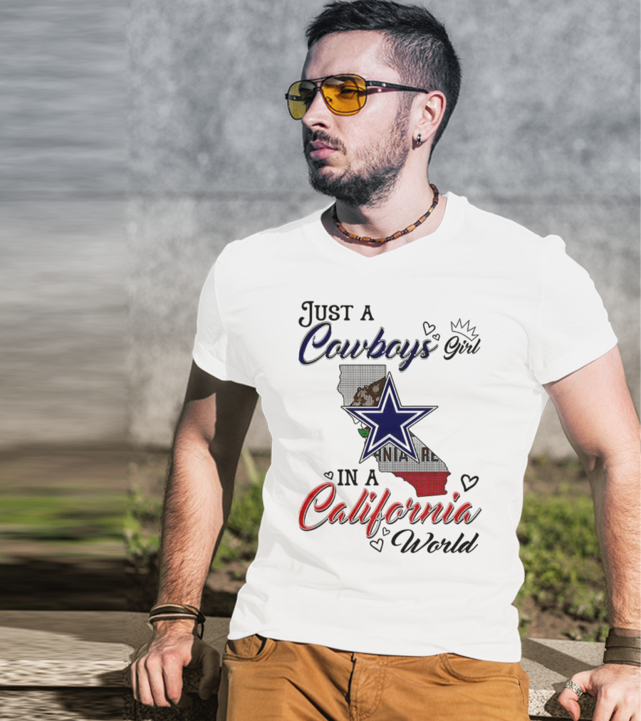 Cowboys Girl In A California World With Star And Map Outline T-Shirt