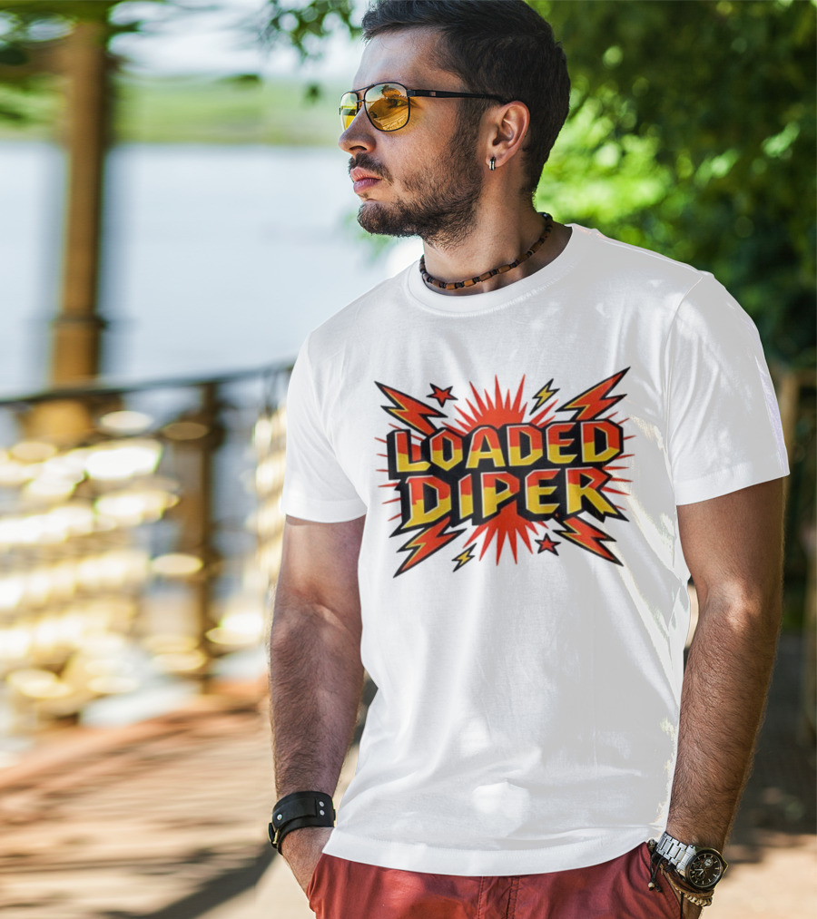 Loaded Diper Band Logo Comic Book Style Explosion Graphic T-Shirt