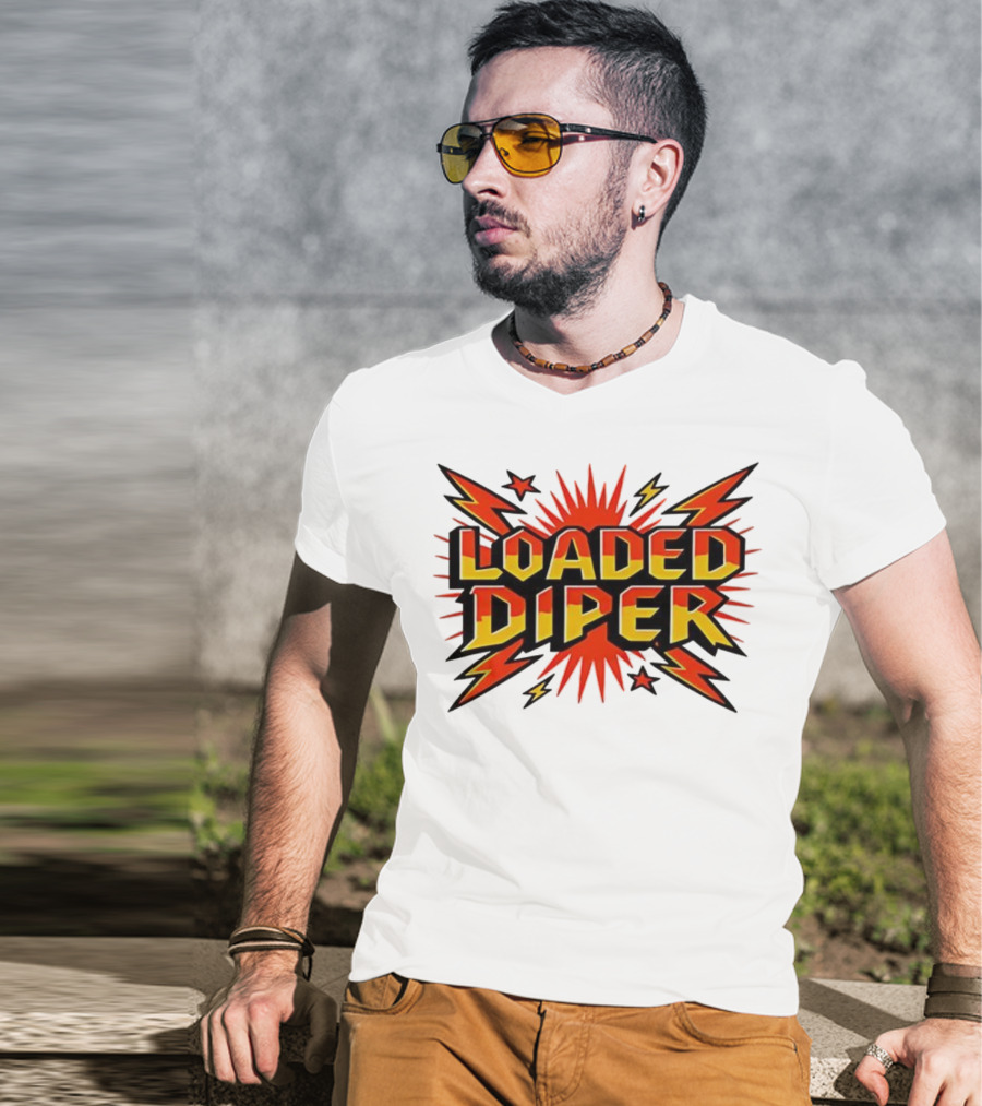 Loaded Diper Band Logo Comic Book Style Explosion Graphic T-Shirt