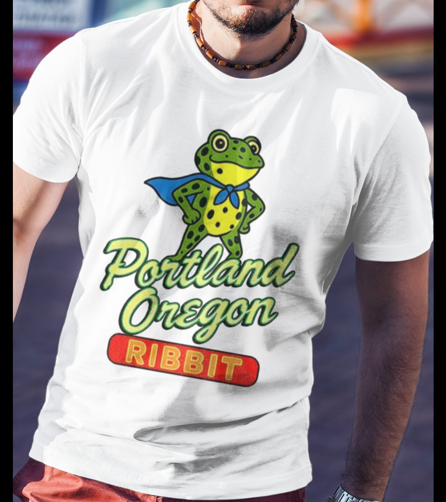 Portland Oregon Ribbit Frog Superhero Retro Style T-Shirt