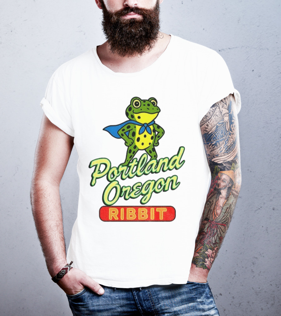 Portland Oregon Ribbit Frog Superhero Retro Style T-Shirt