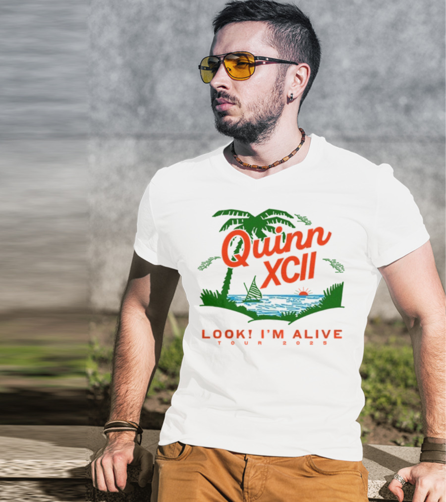 Quinn XCII Look! I’m Alive Tour 2025 Palm Trees Sunset Lake Scene T-Shirt