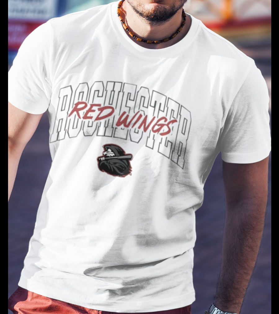 Rochester Red Wings Baseball Team Bold Red Wings Text And Logo T-Shirt