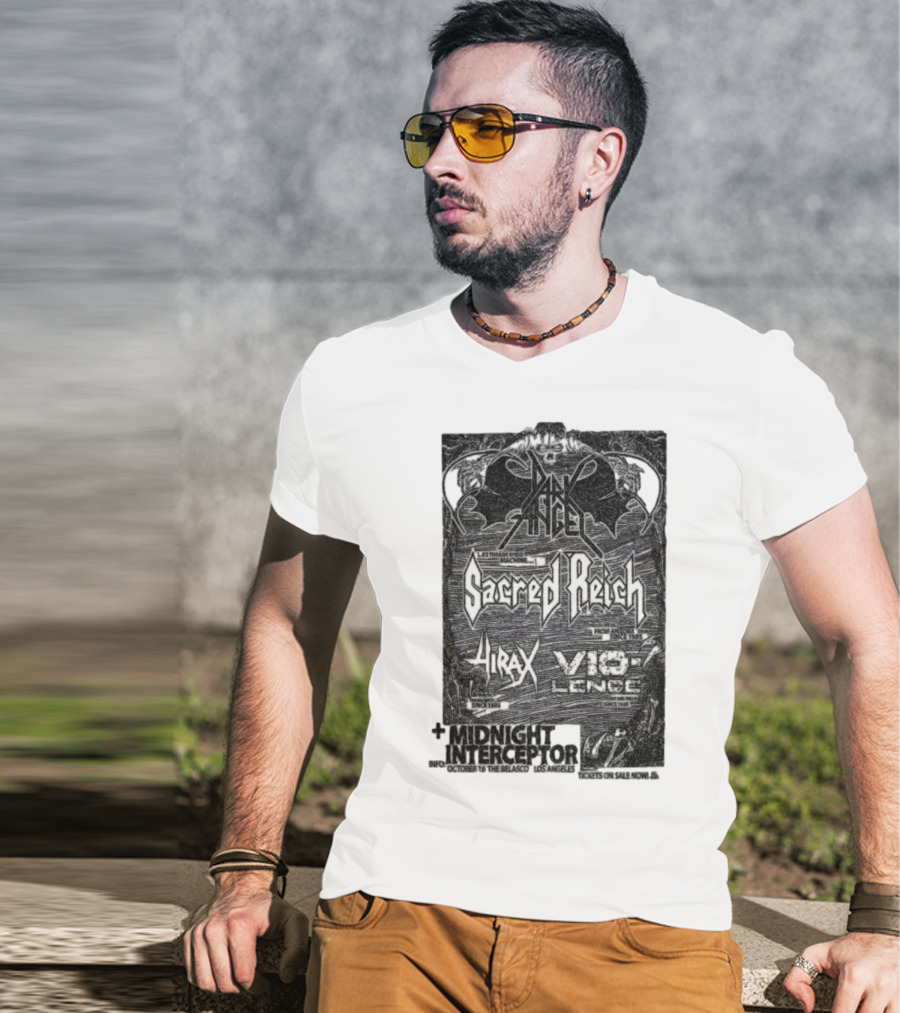 Dark Angel Sacred Reich Hirax Vio-Lence Midnight Interceptor The Belasco Los Angeles October 16 2025 T-Shirt