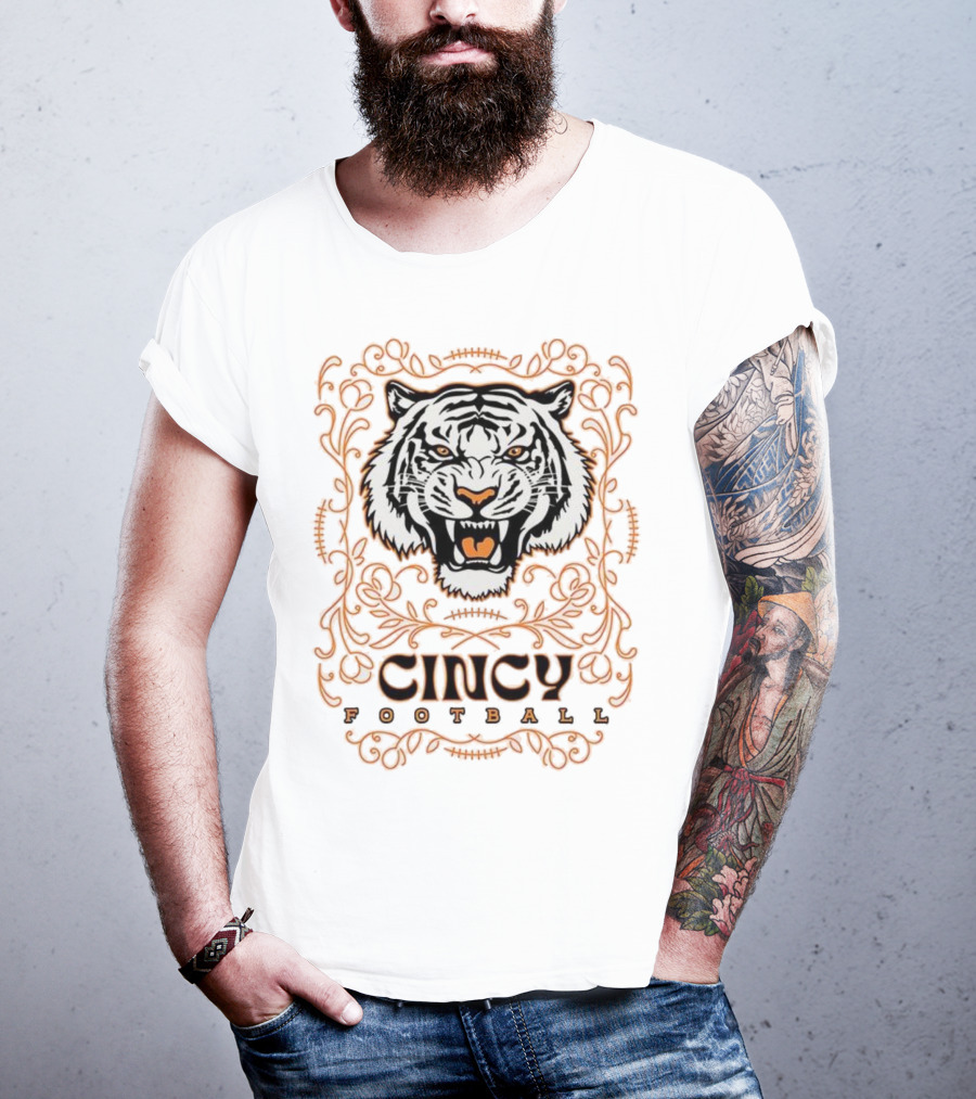 Cincy Football Tiger Roaring Face Frame T-Shirt