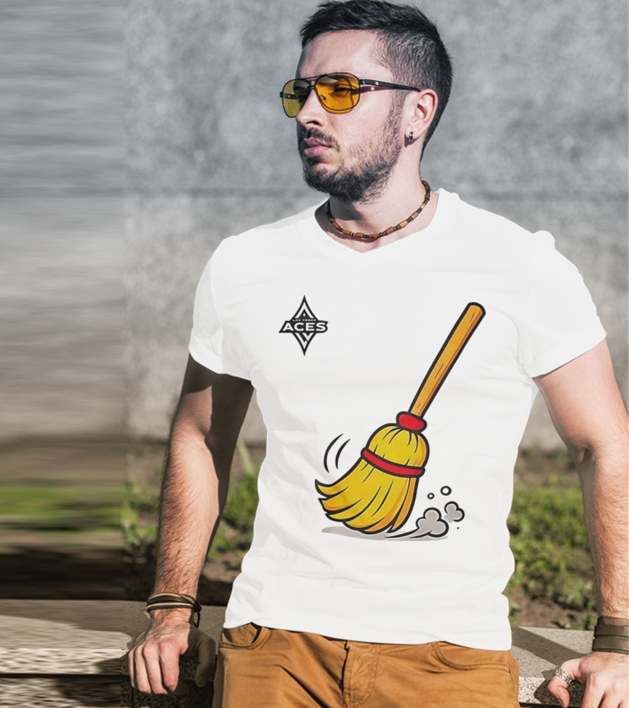 Las Vegas Aces Broom 2025 Championship Victory Sweep T-Shirt
