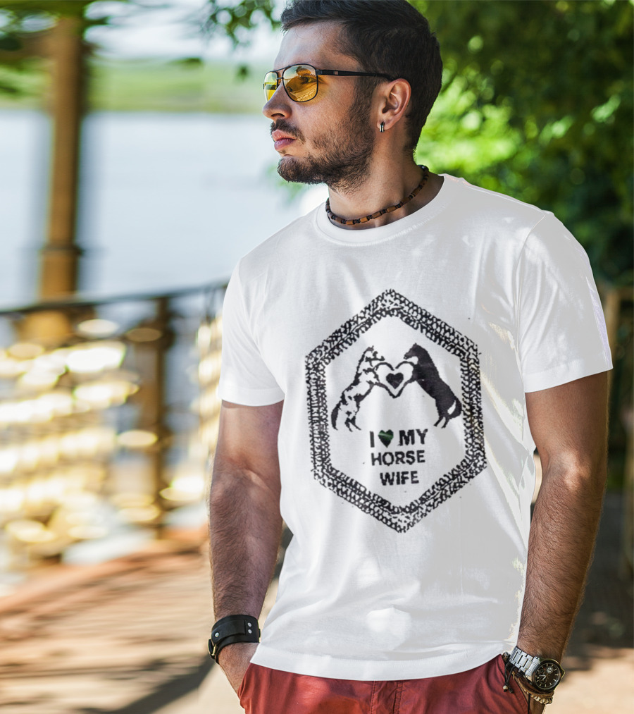I Love My Horse Wife Heart Hands Hexagon T-Shirt
