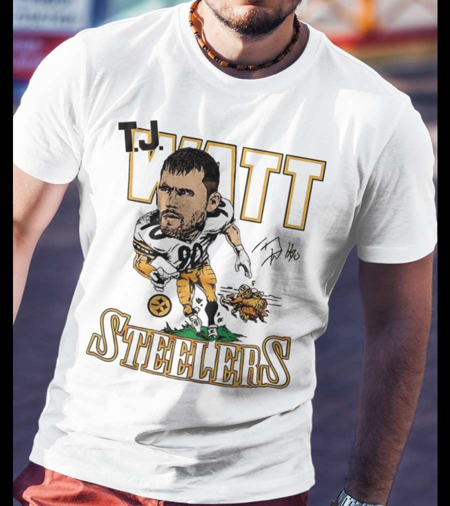 T.J. Watt Steelers Caricature Player Signature Pittsburgh Football T-Shirt