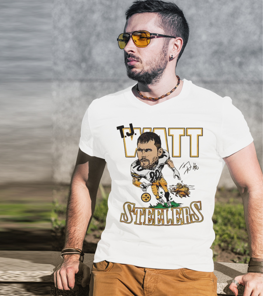 T.J. Watt Steelers Caricature Player Signature Pittsburgh Football T-Shirt