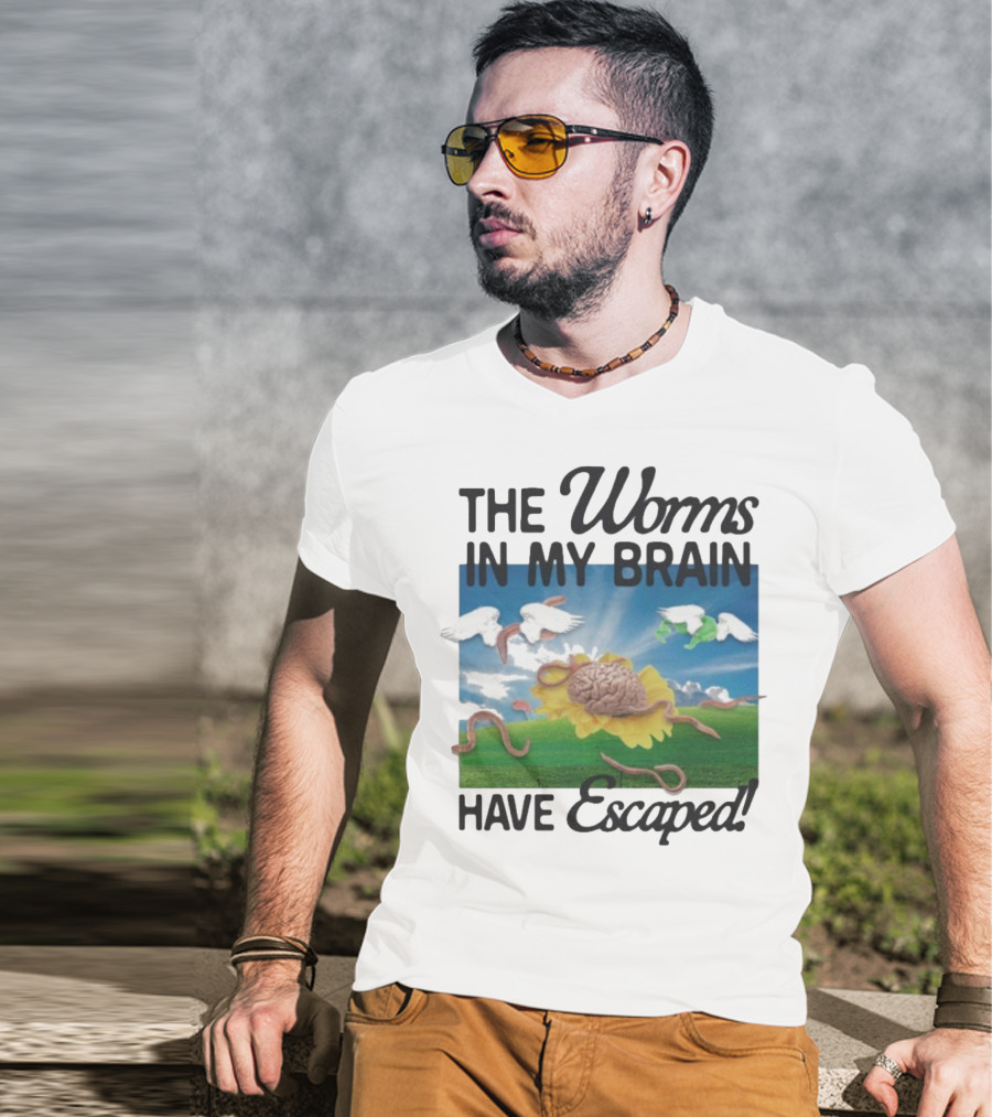The Worms In My Brain Have Escaped Flying Brain Wings Clouds Sunflower T-Shirt