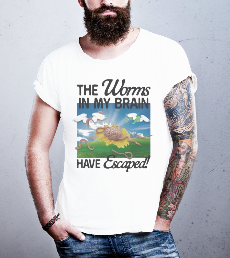 The Worms In My Brain Have Escaped Flying Brain Wings Clouds Sunflower T-Shirt