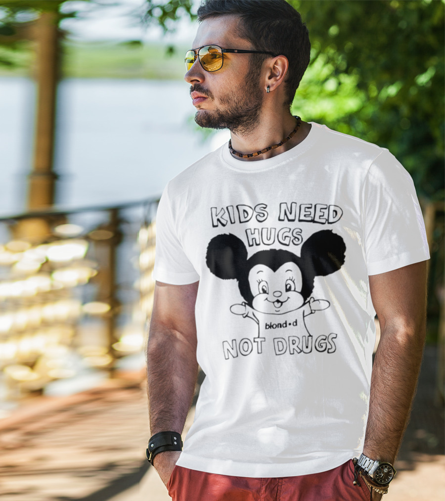 Kids Need Hugs Not Drugs Mouse Ears Cartoon Style T-Shirt