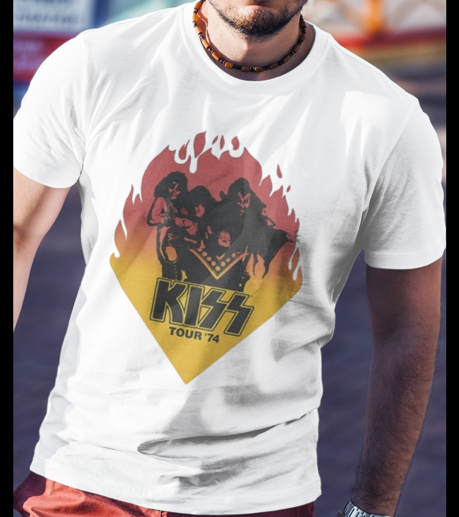 Kiss Tour ’74 Fire Logo Midday Sun Band Members T-Shirt