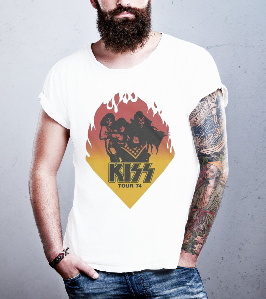 Kiss Tour ’74 Fire Logo Midday Sun Band Members T-Shirt