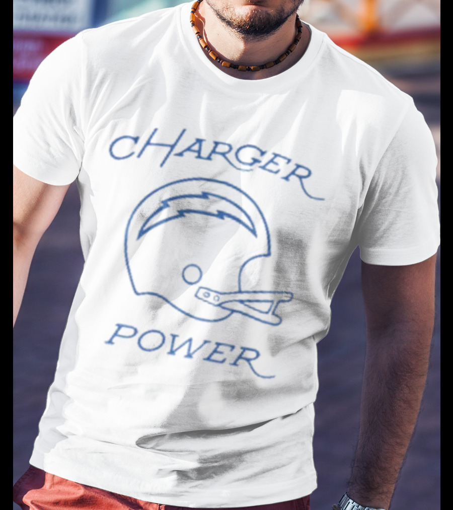 Los Angeles Chargers Helmet With Charger Power Text T-Shirt
