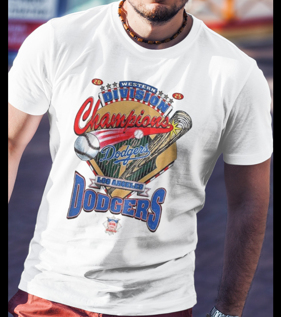 Los Angeles Dodgers 2025 Western Division Champions Baseball Bat And Ball T-Shirt