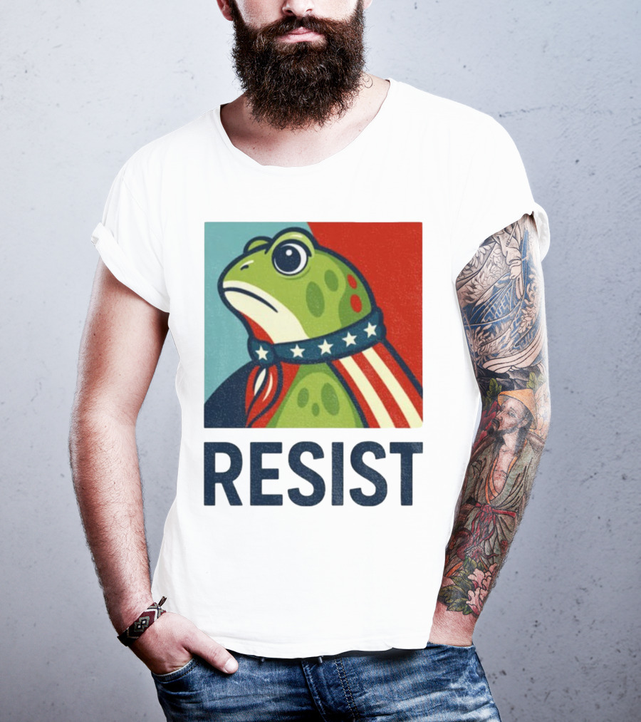 Resist Portland Frog Patriotic Stars And Stripes Retro Art T-Shirt