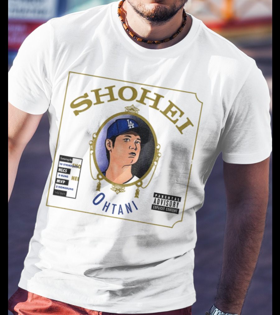 Shohei Ohtani 10 Strike Outs 3 Homeruns MVP Parental Advisory Baseball Player Portrait T-Shirt