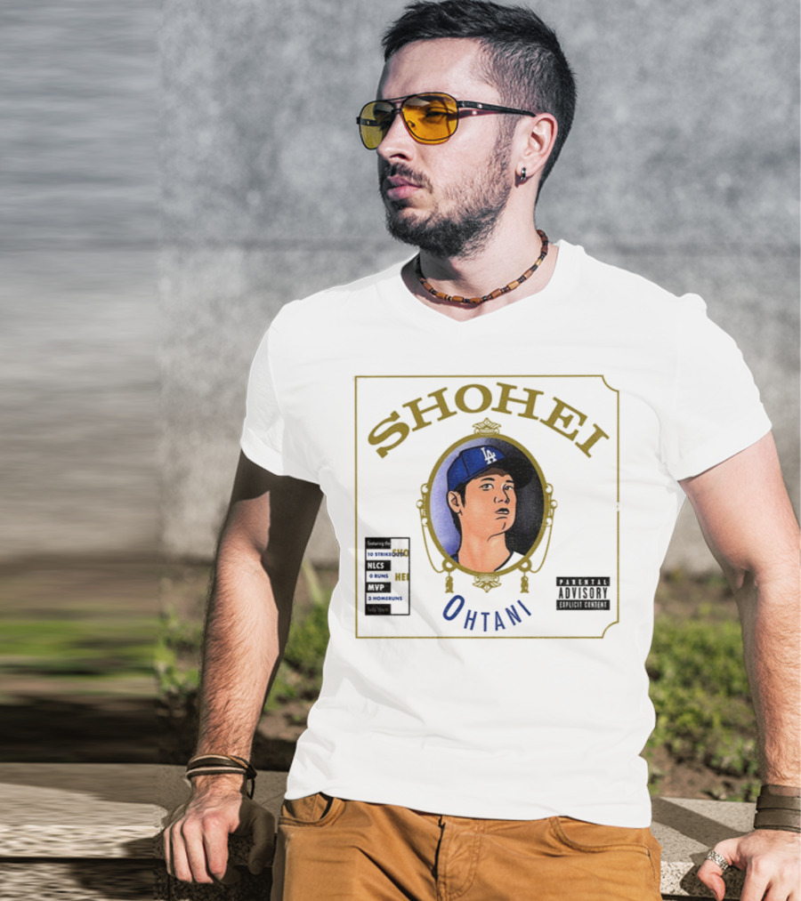 Shohei Ohtani 10 Strike Outs 3 Homeruns MVP Parental Advisory Baseball Player Portrait T-Shirt
