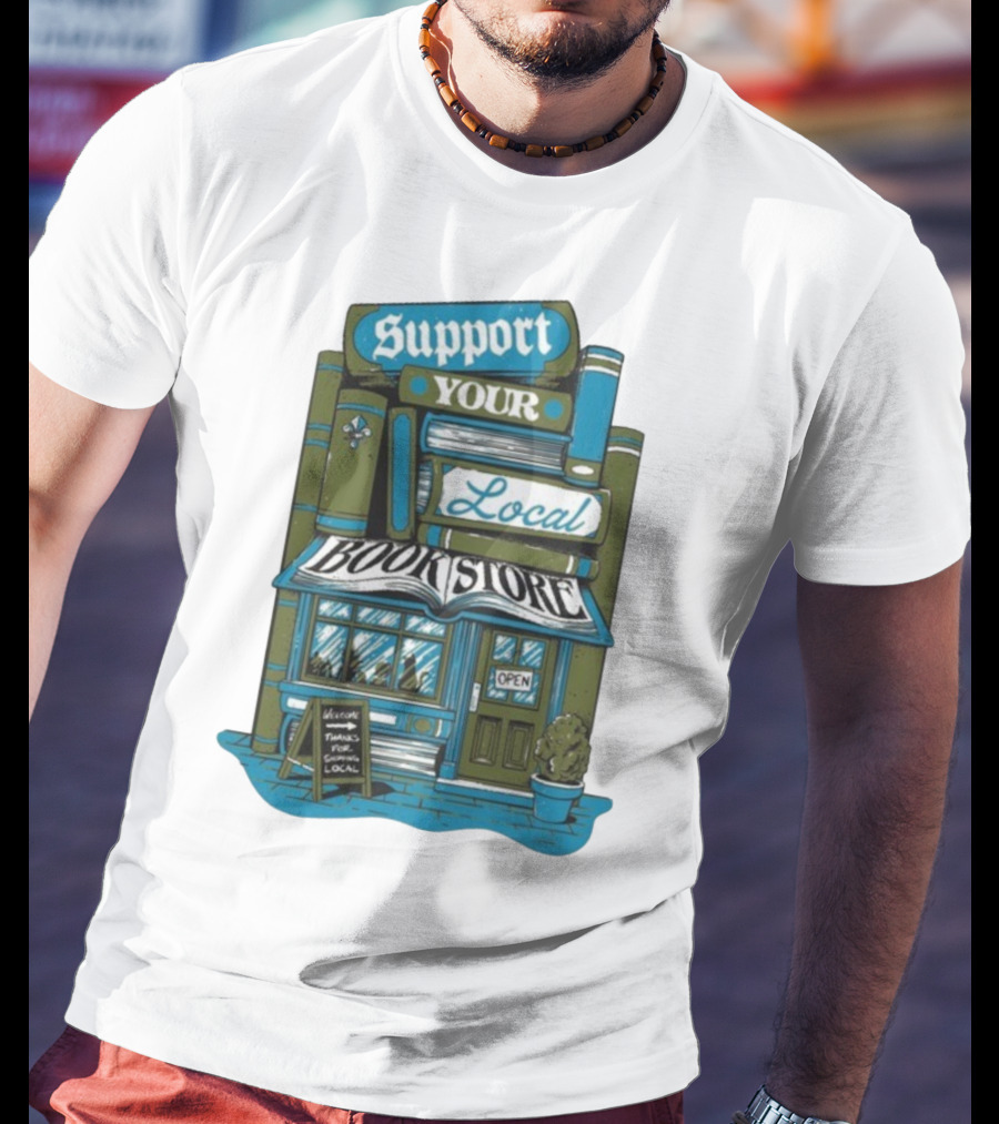 Support Your Local Bookstore Open Vintage Bookshelf Design T-Shirt