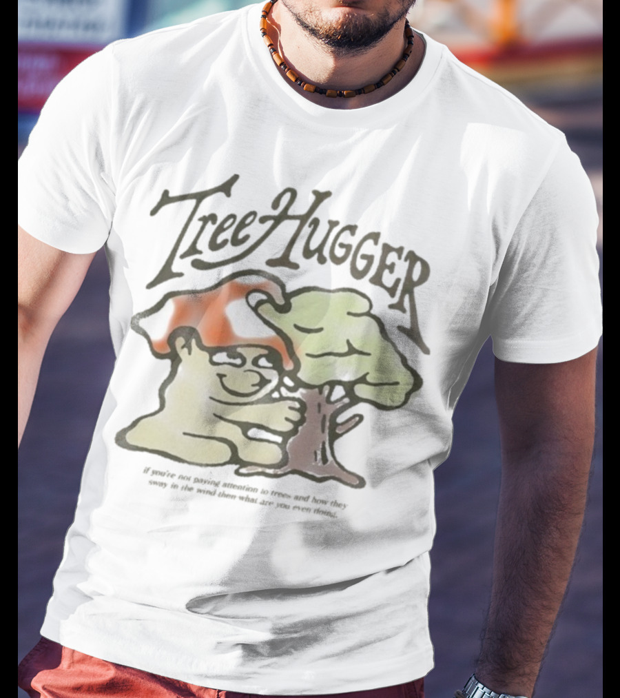 Tree Hugger Mushroom Character Hugging Tree Sway In The Wind T-Shirt