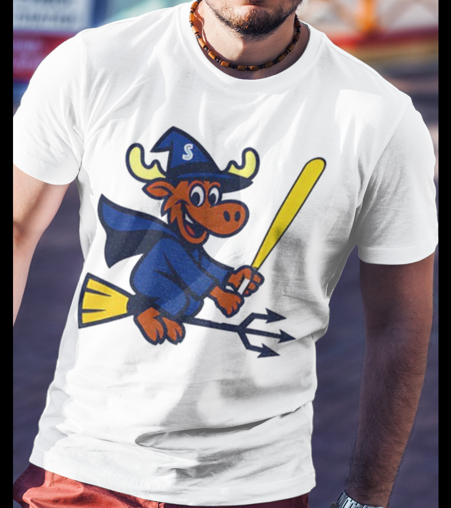 Etsy Moose Witch Seattle Mariners MLB Baseball Cartoon Trident T-Shirt