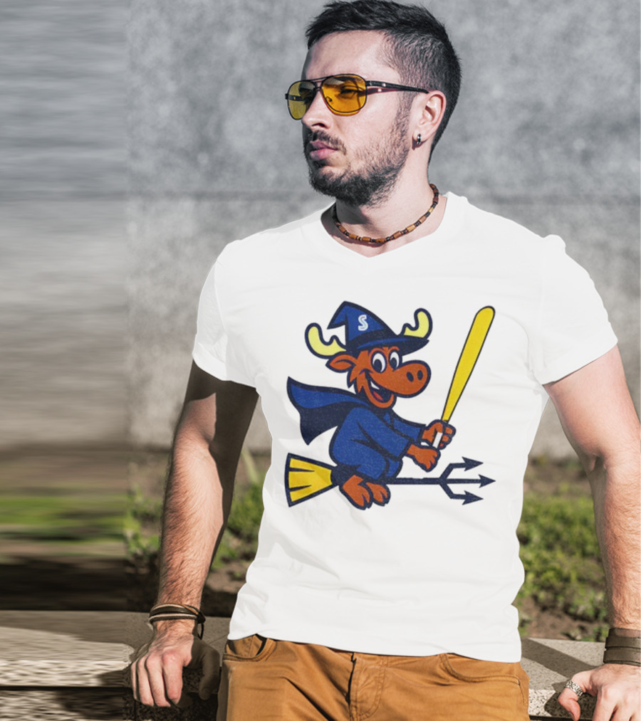Etsy Moose Witch Seattle Mariners MLB Baseball Cartoon Trident T-Shirt