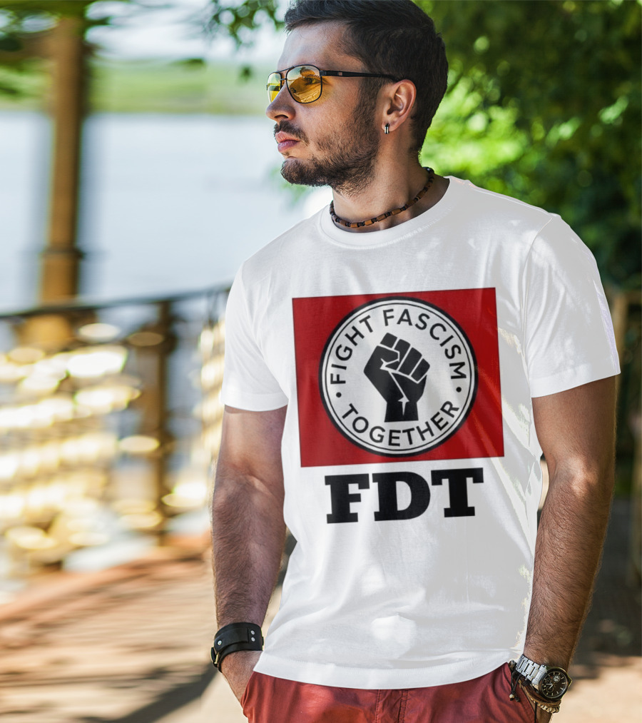 Fight Fascism Together Fist Symbol Red Background T-Shirt
