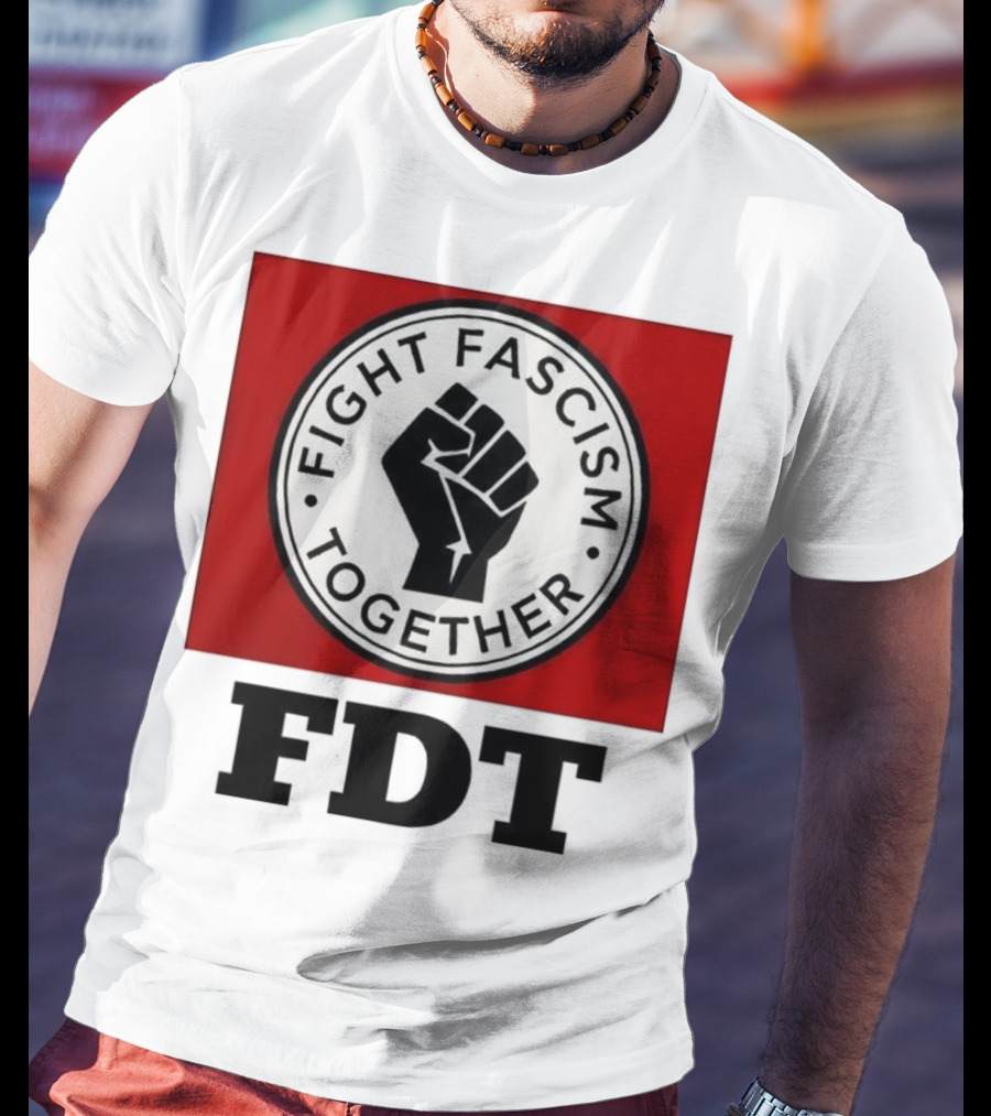 Fight Fascism Together Fist Symbol Red Background T-Shirt
