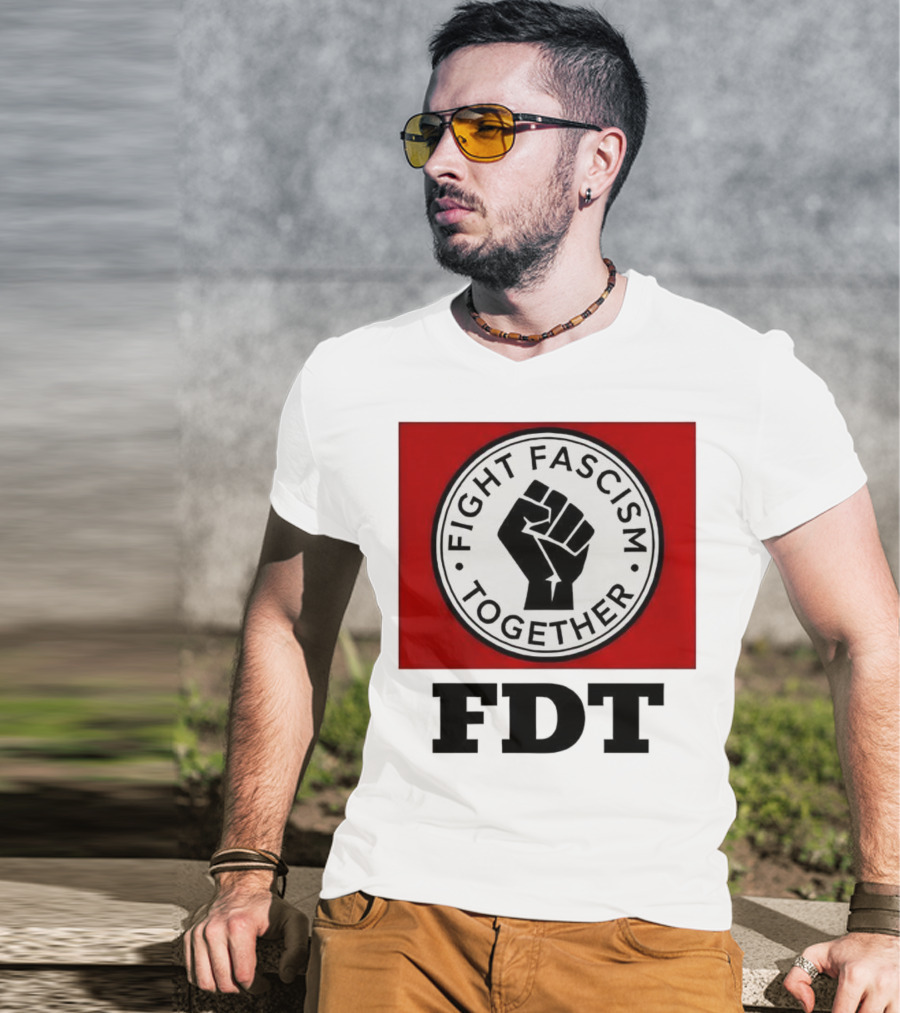 Fight Fascism Together Fist Symbol Red Background T-Shirt
