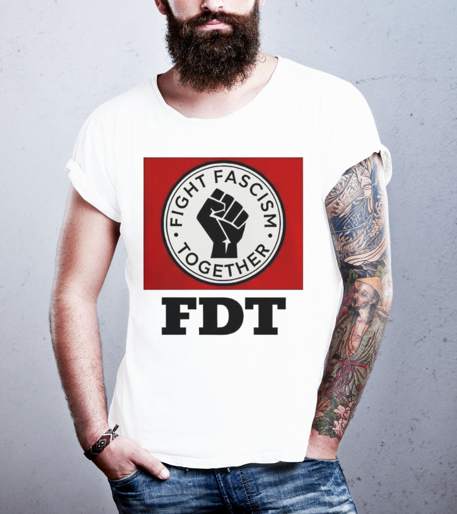 Fight Fascism Together Fist Symbol Red Background T-Shirt
