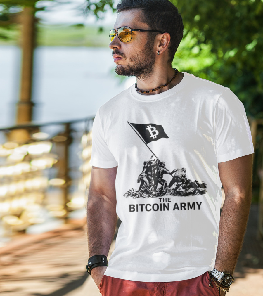 Bitcoin Army Raising The Flag Cryptocurrency Image Iwo Jima T-Shirt